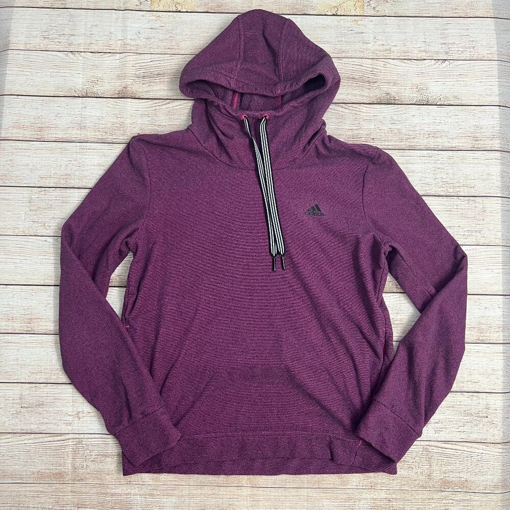 Adidas Hoodie Women Small Purple‎ Pullover Funnel Neck Thumbhole Zipper Pockets